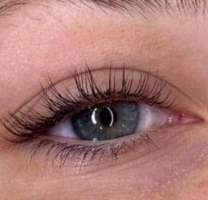 Healed lash lift and tint results with long-lasting curl and color.